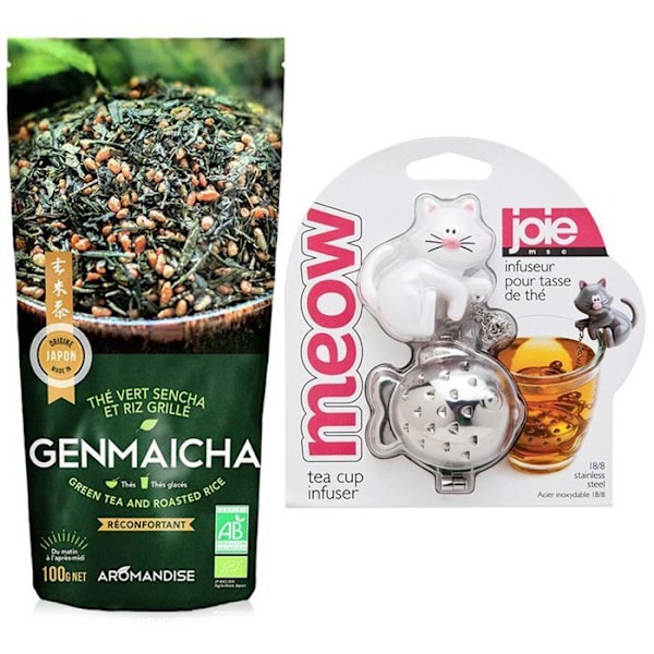 Hvid kat-fisk tebold + Genmaicha grøn te 100 g Vit