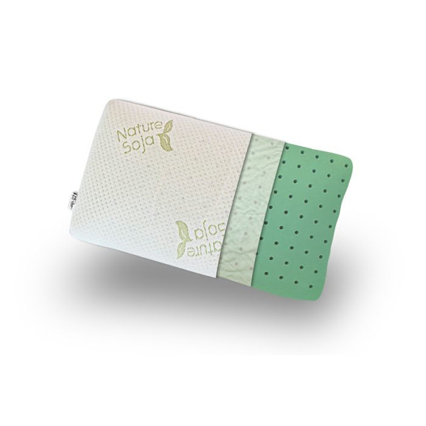 Ortopedisk och ergonomisk kudde av memory foam (naturlig organisk soja) - Bomullsfiberöverdrag 60x40 cm Grön