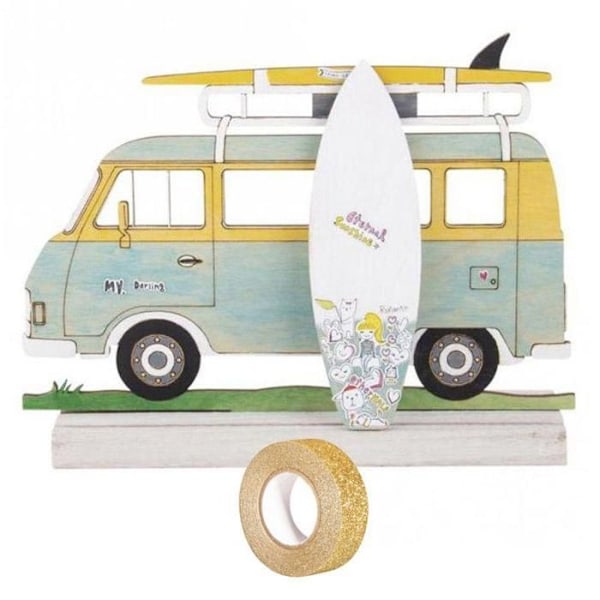 Træsilhuet til at tilpasse 20 x 14 cm - Autocamper + guldglimmer malertape 5 m Beige