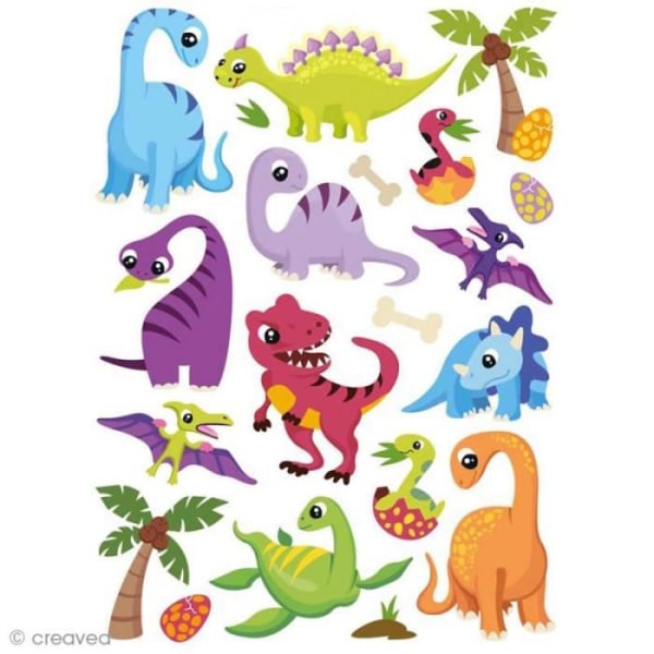 3D-gelklistermärken - Dinosaurier x 20 - Arkmått: 15,5 x 11,5 cm - Antal klistermärken: 20 - tema: Dinosaurier -