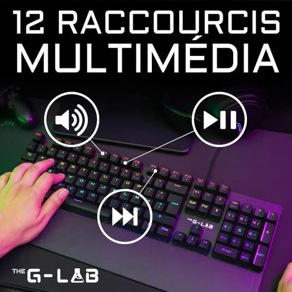 Speltangentbord - The G-Lab - KEYZ CARBON E - Mekanisk (blå switch) - Regnbåge - Låg profil - Handledsstöd - Kabel - Svart