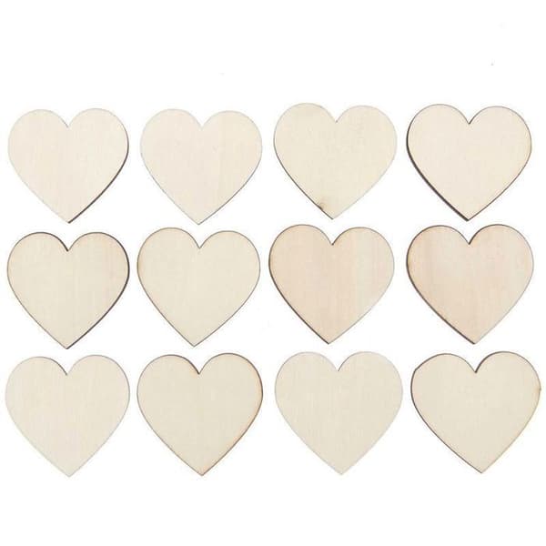12 store træhjerter 40 mm beige