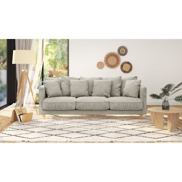 CONSTANCE 4-personers fast sofa - Beige stof - Massivt træ ben - L 212 x H 87 x D 93 cm Beige