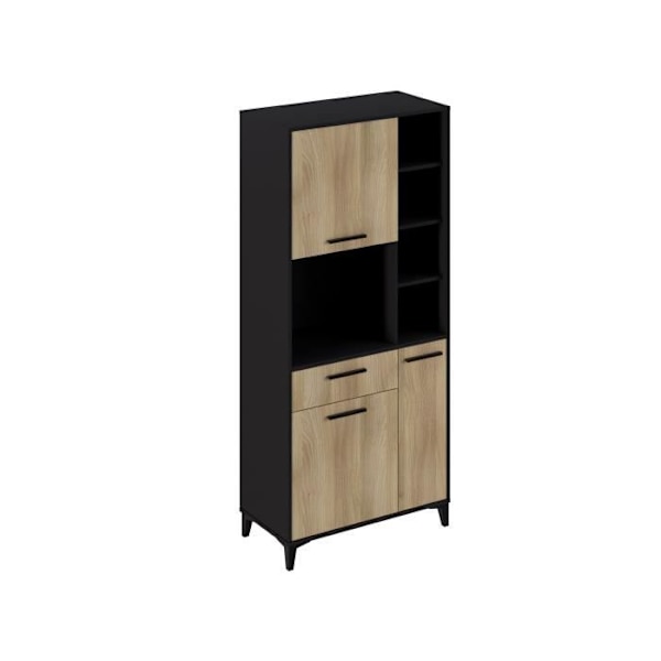ECO højkøkkenskænk - 3 låger og 1 skuffe - Eg og sort melamin - L 80 x D 40 x H 178 cm Svart ek