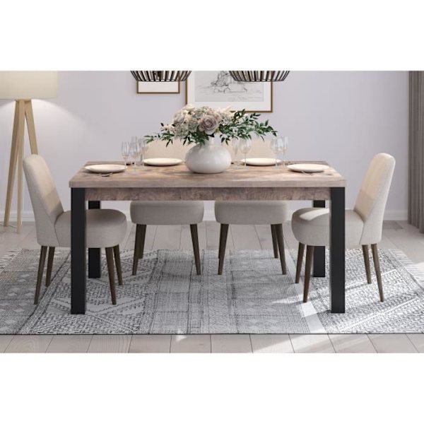 EMILE fast matbord för 6 personer - Tobaksbrun ek och mattsvart melamin - L160 x D90 x H77 cm - TRENDTEAM Tobaksbrun ek och mattsvart