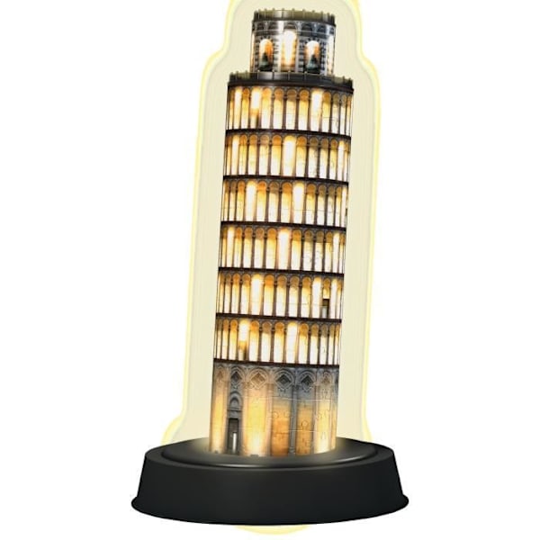 3D Pussel Tower of Pisa upplyst - Ravensburger - 216 bitar - utan lim - med färg LEDS - Från 8 år Vitt, gult och svart