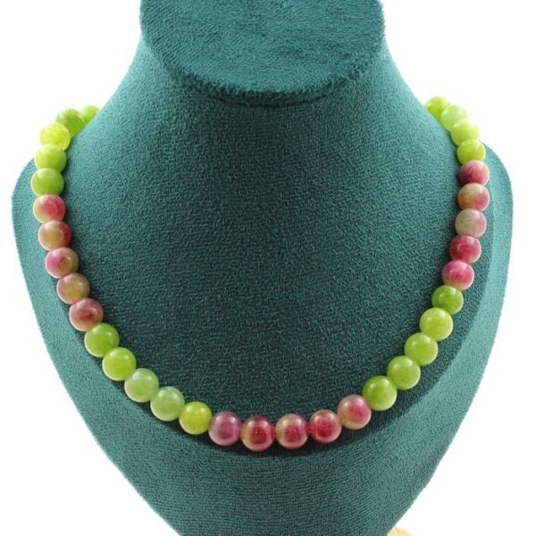 Collier - Et smykke - Péridot + Bicolore turmalin - 8 mm - Rustfrit stål - 45 cm Grön, Bicolor