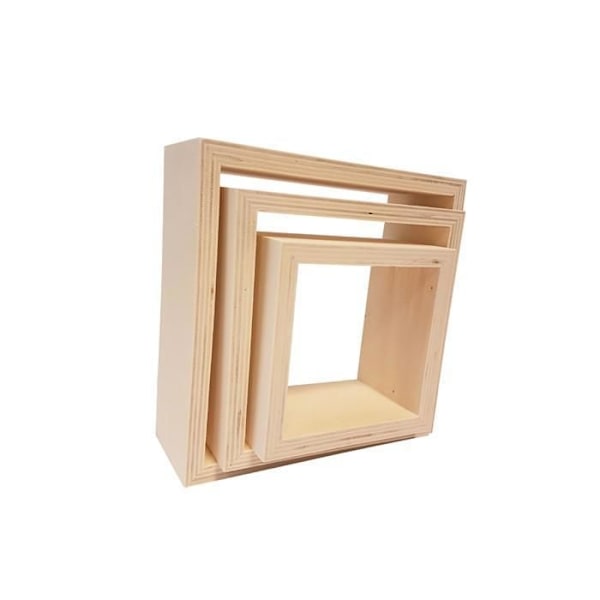3 små firkantede hylder i træ 22 x 22 x 8 cm Beige