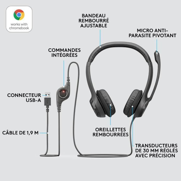 Hörlurar - Trådad - Logitech - H390 - USB - Störningsskydd - Svart