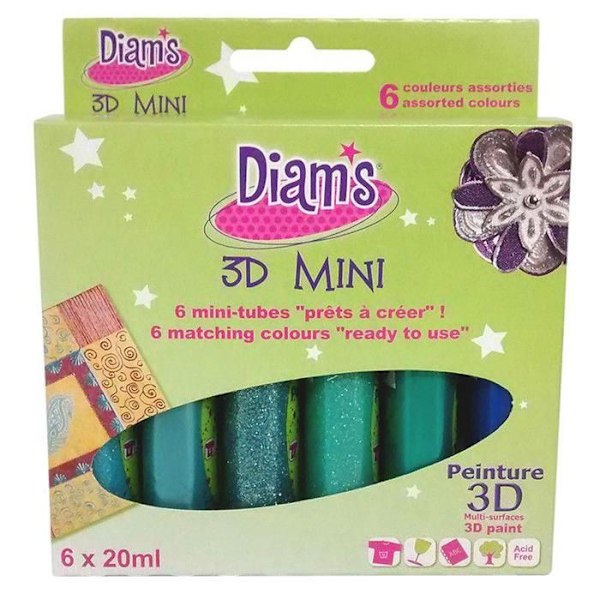 3D maling - DIAM'S - Total PARADISE - 20 ml x 6 - Multi-støtter - Vaskfast Totalt PARADIS