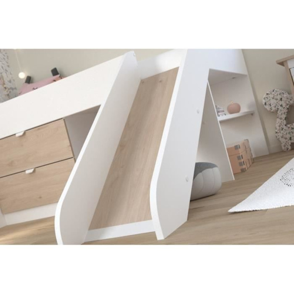 PARISOT SLIDE - Rutschbädd för barn - Vit och Jackson Ek dekor - Boxfjäder ingår - 90 x 200 cm Vit / Jackson ek