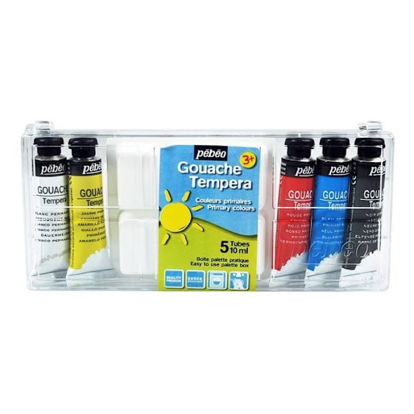 Gouachebox 5 rör 10 ml primärfärger + 1 palett Flerfärgad
