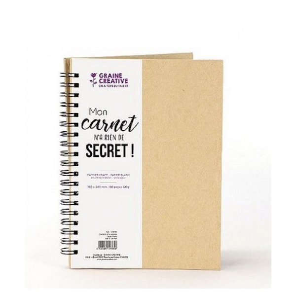 Notesbog - Graine Créative - Spiral - 120g hvidt papir - 80 ark - 18x24 cm kraft