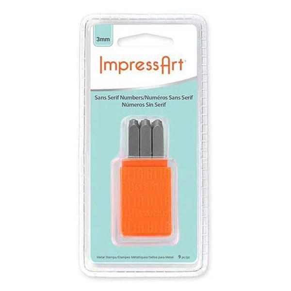 Sans Serif embossing stämplar 3 mm - IMPRESSART - Box med 9 - För barn från 4 år Grå