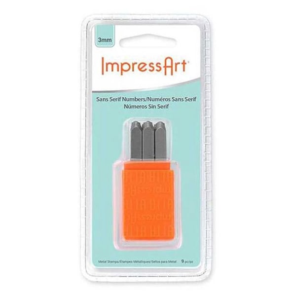 Sans Serif embossing stämplar 3 mm - IMPRESSART - Box med 9 - För barn från 4 år Orange