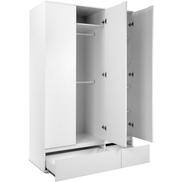 BILLEDE 60B skab - Mat hvid indretning - 3 låger + 2 skuffer - L121,6 x H191 x D55 cm Vit