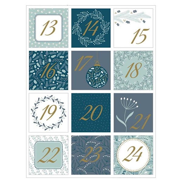 Adventtikalenteritarrat - Loistava joulu - 5 x 5 cm - 24 kpl Blå