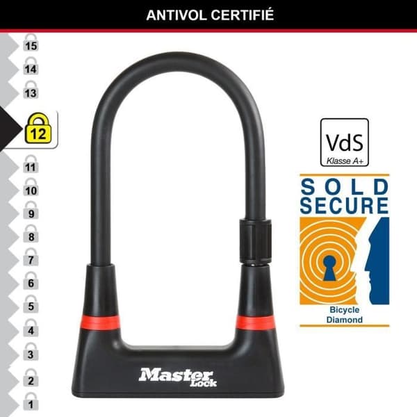U Bike Lock - MASTER LOCK - 8279EURDPRO - Case-hærdet stål, nøgle, certificeret Sort