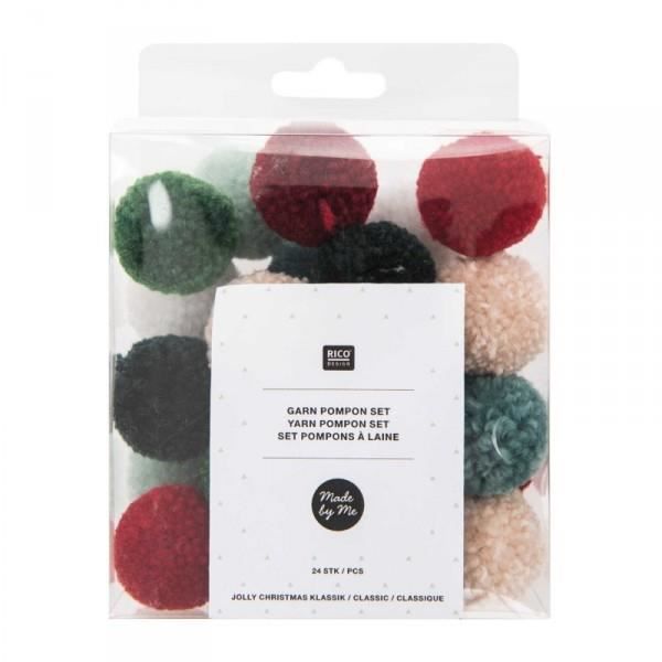 Kartong med 24 flerfärgade mini pompoms: jul