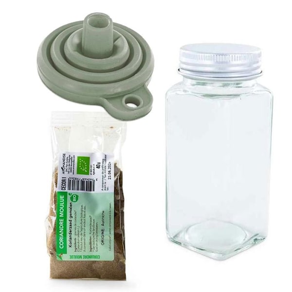 Maustepullo + suppilo + jauhettu korianteri 40 g