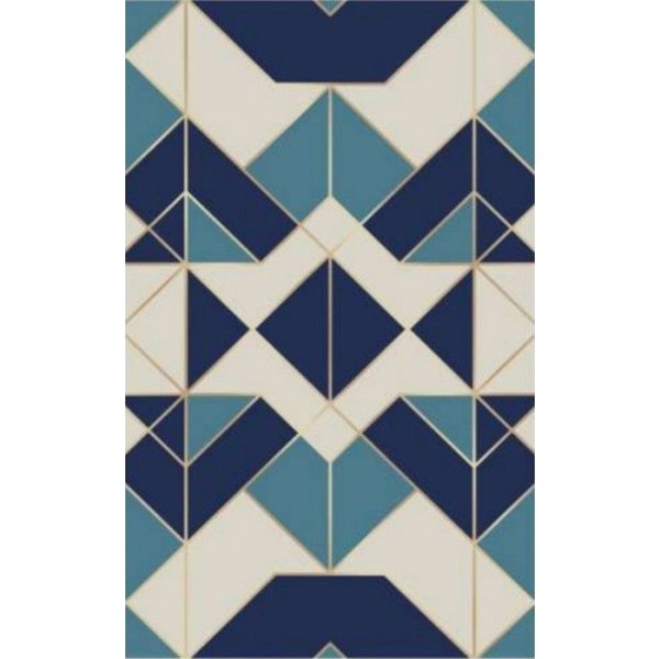 Tæppe - TRIANGEL - Blå/Beige - 80x150 cm - Antiskrid - Maskinvaskbar - Polyester