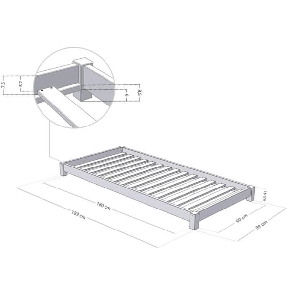 TEENY enkelsäng - Benlemi - Massivt trä - Grå - 90 x 180 cm - Barnstil - Lamell - Enkel montering grå