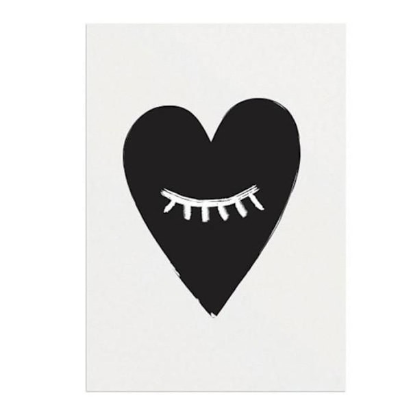 Sort sort/hvid plakat Hjerte - A3 Svart