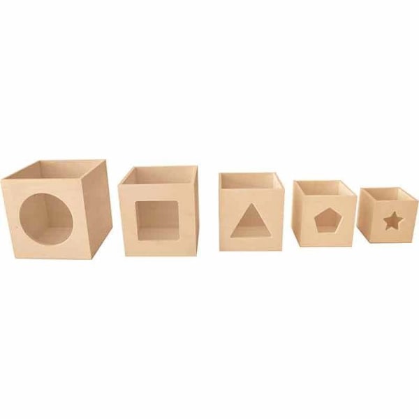 Stapelbara kuber - Trä - 5 delar - Anpassningsbar - Mått från 6,5 till 12 cm - Kreativ dekoration Beige