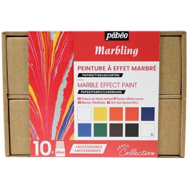 Maleræske - PEBEO - Pébéo-kollektion - 10 krukker á 45 ml - Inspirationshæfte - Inkluderede tilbehør