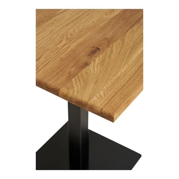 Café bord egetræ metalbase sort 70 x 70 x 75 cm brun