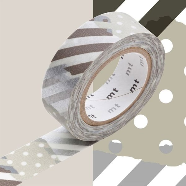 Masking Tape MT 15 mm Dots - harmaa & musta raita Silver