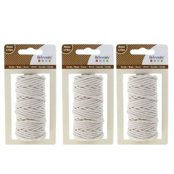 3 bomullssnören för makramé 10 m - Beige Beige