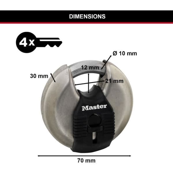 Sæt med 2 skivehængelåse - MASTER LOCK - M40EURT - Rustfrit stål - 70 mm Argent