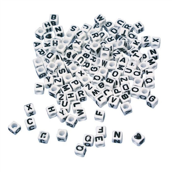 Plastpärlor Alfabet 5 x 5 mm 40 g Vit