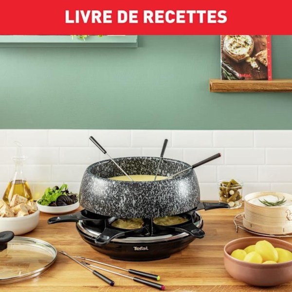 TEFAL Raclette grill, 6 personer, Kompakt, Nem opbevaring, Opskriftsbog medfølger, Made in France RE12C801 sort