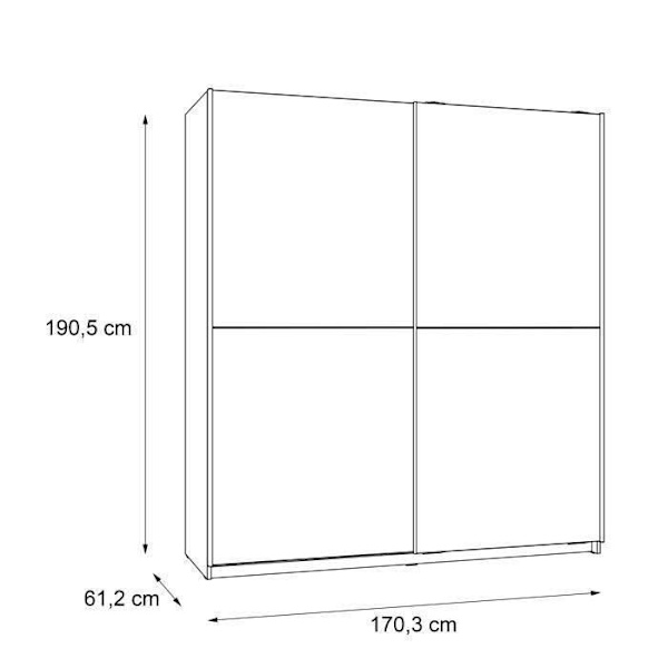 Garderob med 2 skjutdörrar - Spånskiva - Ljus ask ekdekor - L 170,3 x D 61,2 x H 190,5 cm - ULOS Ljus ask ek dekor