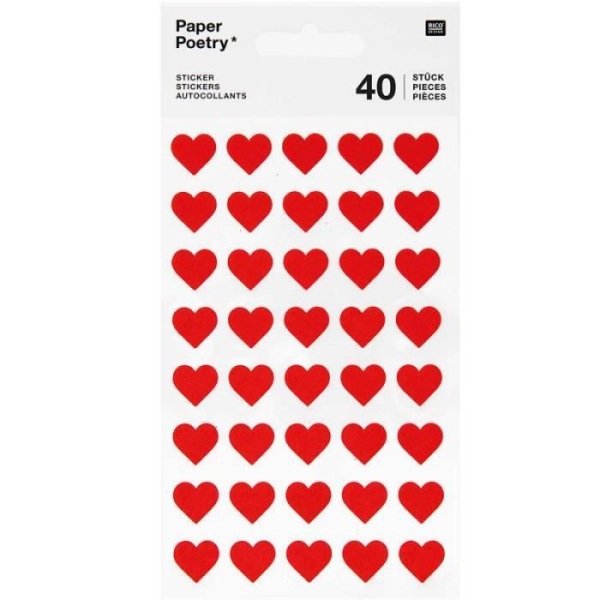 Filtklistermärken "Rico Design - Paper Poetry" Rött hjärta 1,3 cm x 1,3 cm