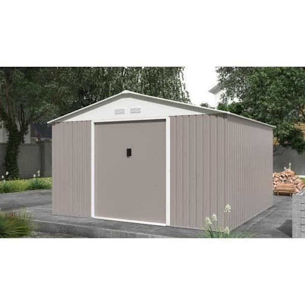 Metaldasbord 10,85 m² - 340 x 319 x 210 cm - JUPITER - Ankerkit inkluderet, 2 skydedøre - Taupe Mol