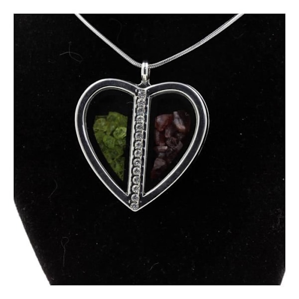 Kivet ja Mineraalit. Rhodolite Garnet + Raw Peridot kaulakoru. Sydän malli.