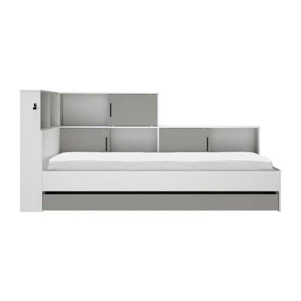 GAMI Erwan Børneseng med opbevaring - Hvid og grå indretning - 90 x 200 cm vitt och grått