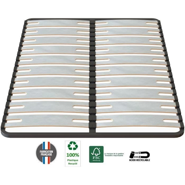 SEDAC OPTISIZE sängbotten 140 x 190 - Extra bred lamellram 141mm tjock Grå och svart