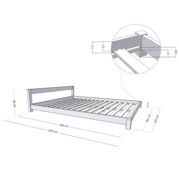 Skandinavisk dobbeltseng COMFY 180 x 200 hvid - GENERISK - Lamel - Massivt træ Vit