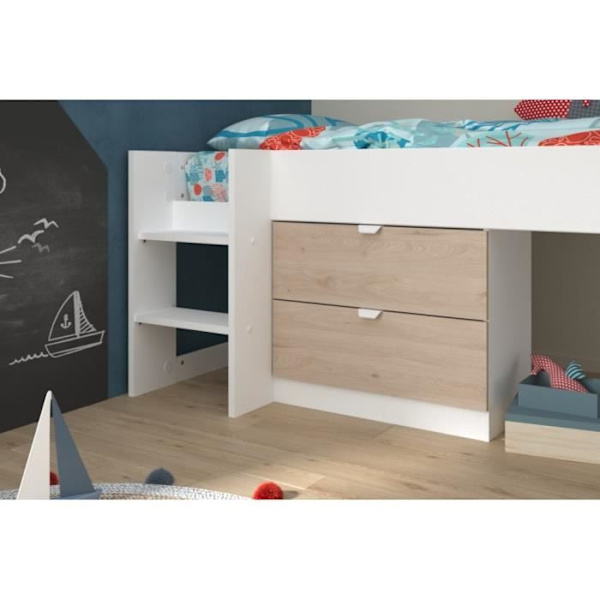 PARISOT SLIDE - Rutschbädd för barn - Vit och Jackson Ek dekor - Boxfjäder ingår - 90 x 200 cm Vit / Jackson ek