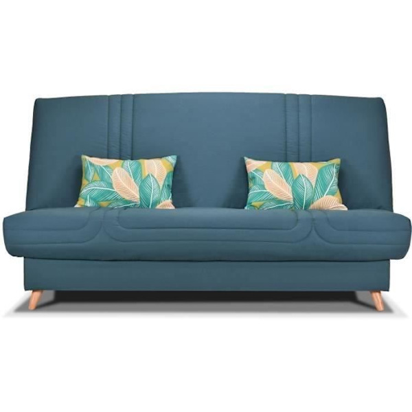 COMFORT BULTEX Click bænksæde - Blåt stof + Jungle dekorative puder - L193 x D95 x H101 - MONA Blå + Jungle dekorativa kuddar