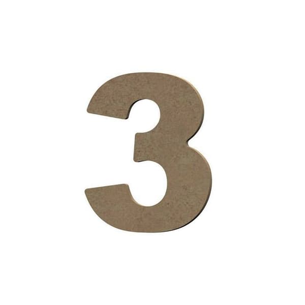Nummer 3 i MDF træ til dekoration - 8 cm brun