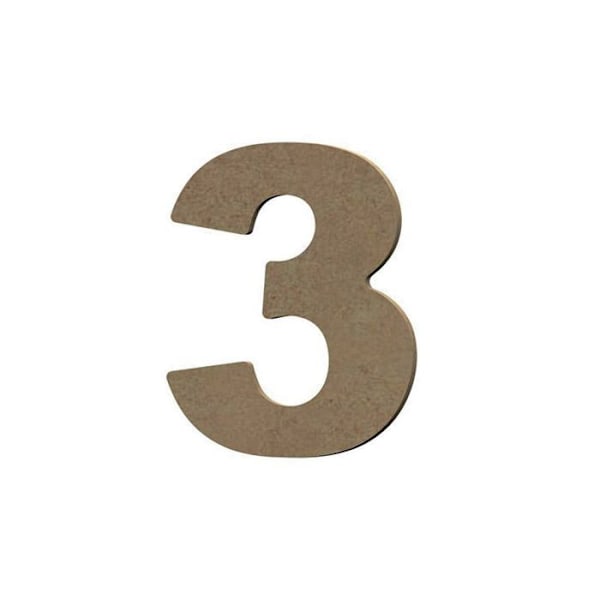 Nummer 3 i MDF træ til dekoration - 8 cm kastanj