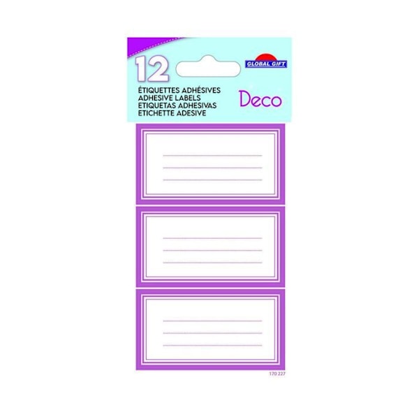 12 selvklæbende skoleetiketter - Pink rektangel - Glitter Vit