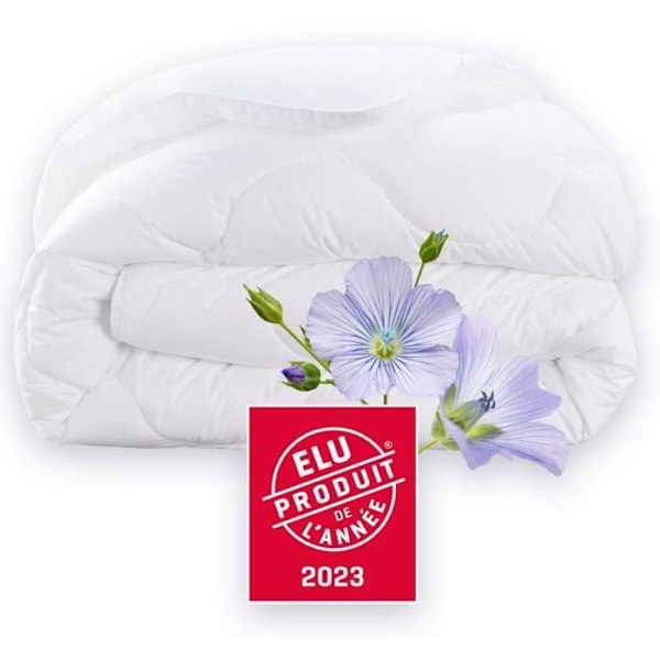 Täcke 140x200 cm DODO CHAMPS DE LIN - Varmt - 450G/m² - 1 person täcke - Mjukt och varmt - Anti-mite Antibakteriellt - Vit Vit
