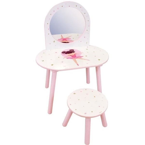 Hårstylist med skammel - Balletdanser - FUN HOUSE - H.48 X L.60 X P.40 / H.27 X L.28 X P.28 cm vitt och rosa