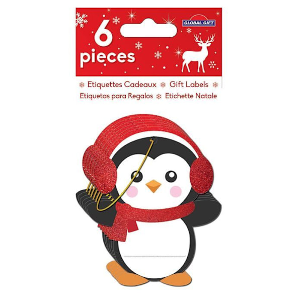 6 lahjalappua - Glitter pingviinit Röd